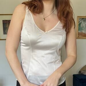 Vintage White Delicate Lace Trim Camisole with Bow